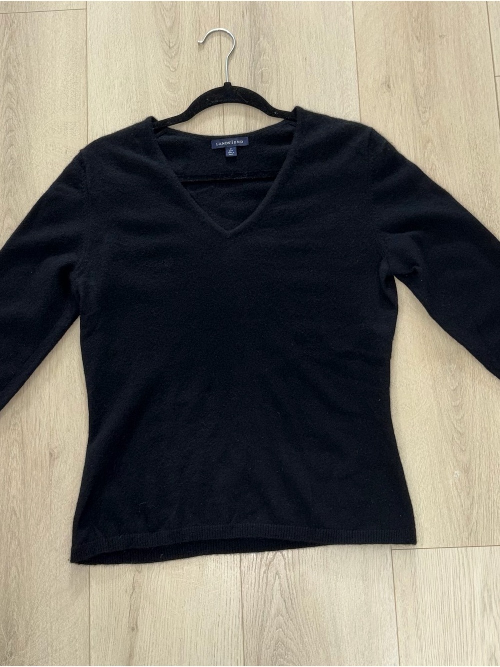 Lands' End Black Cashmire V-Neck Knit Top